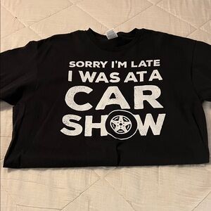 Men’s Black Graphic T-Shirt with Car Show Print - NWOT size L